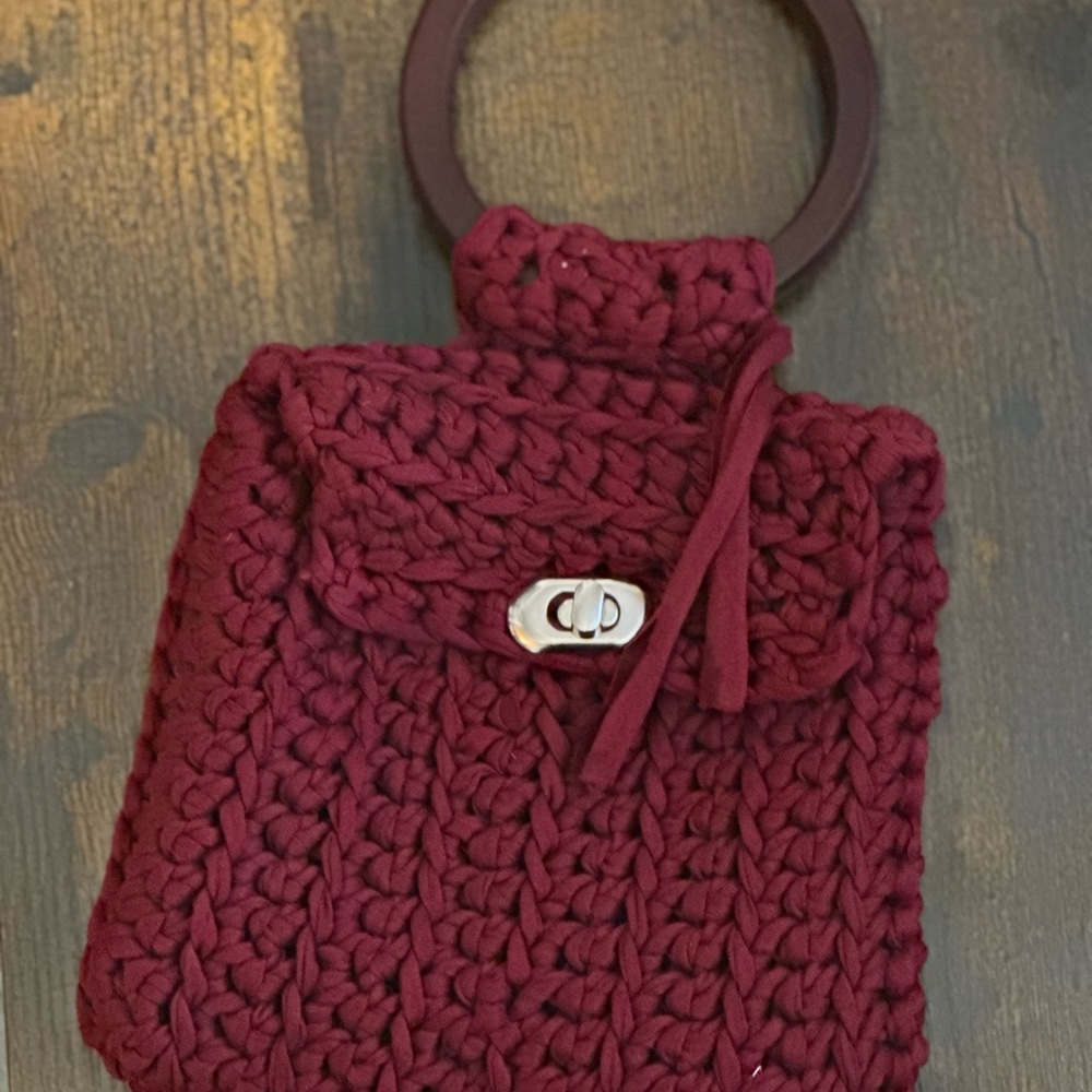 Handcrafted Burgundy Knit Bag